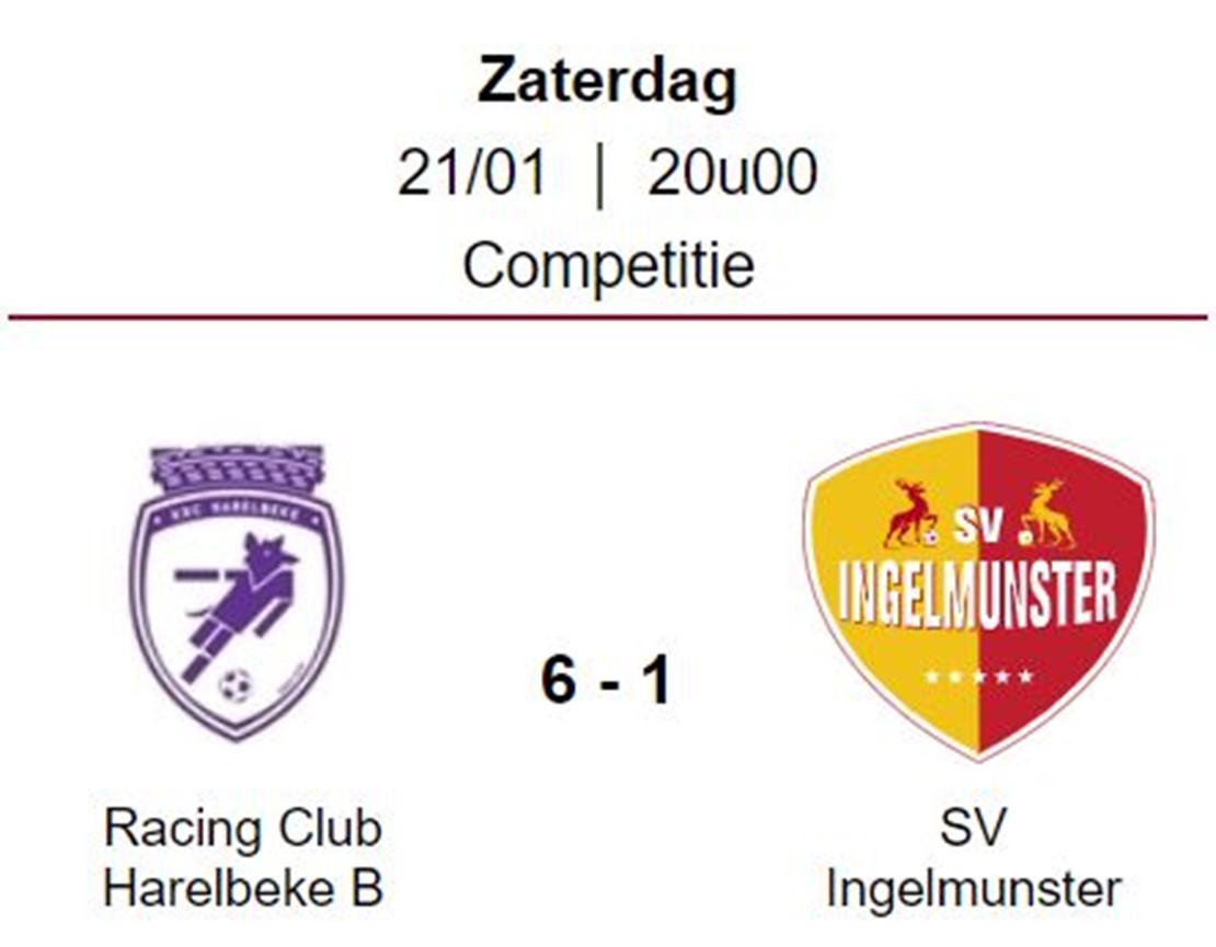 Wedstrijdverslag: K.R.C. Harelbeke B - SV Ingelmunster B 
