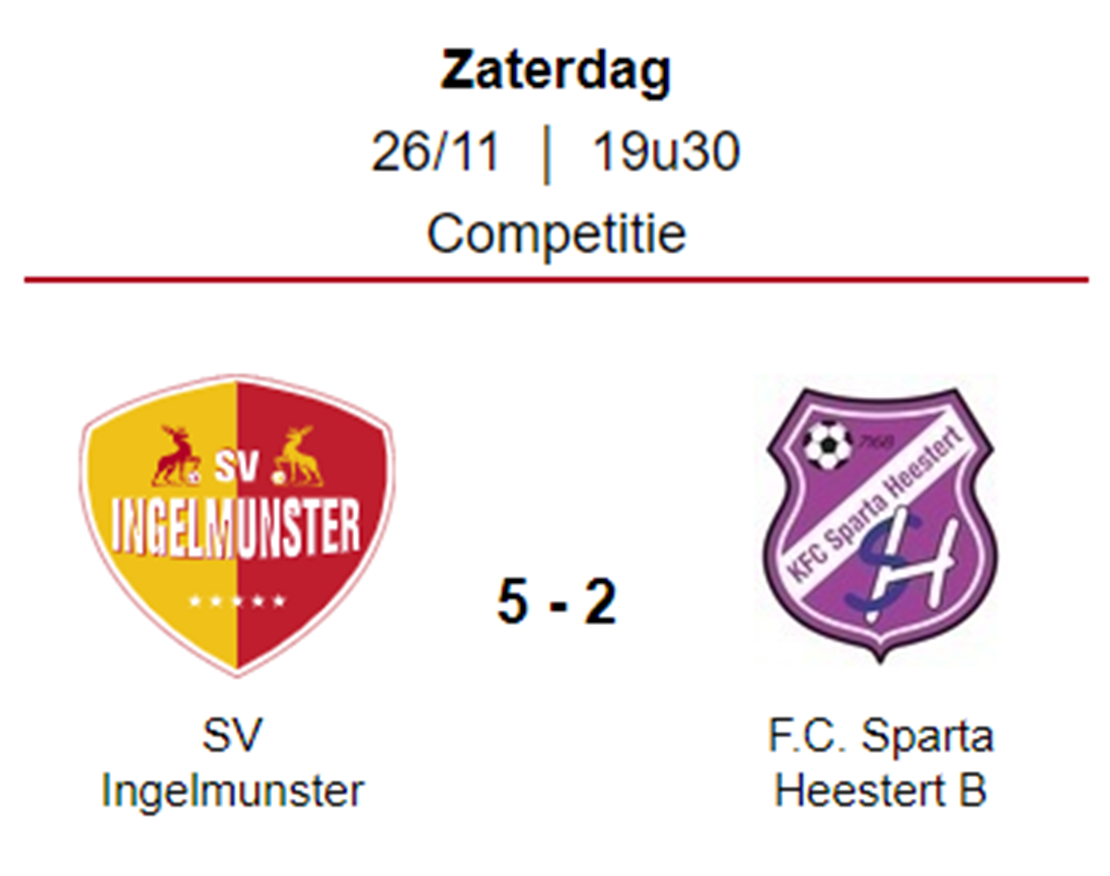 Wedstrijdverslag: SV Ingelmunster B - Sparta Heestert B