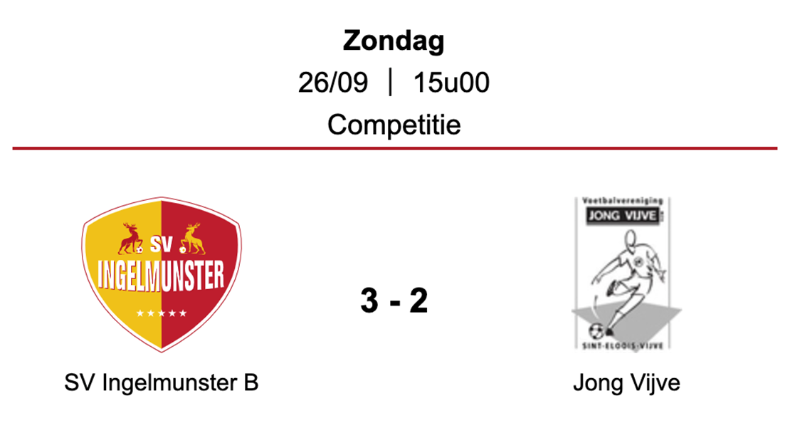 Wedstrijdverslag SV Ingelmunster B - Jong Vijve