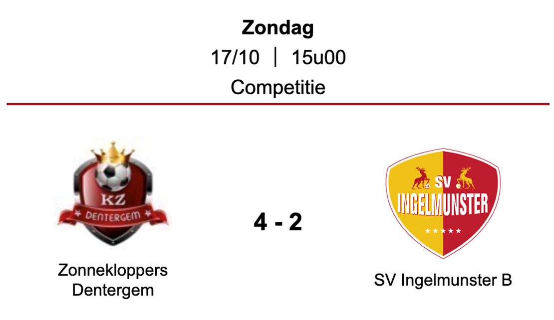 Wedstrijdverslag Zonnekloppers Dentergem - SV Ingelmunster B (17/10/2021)