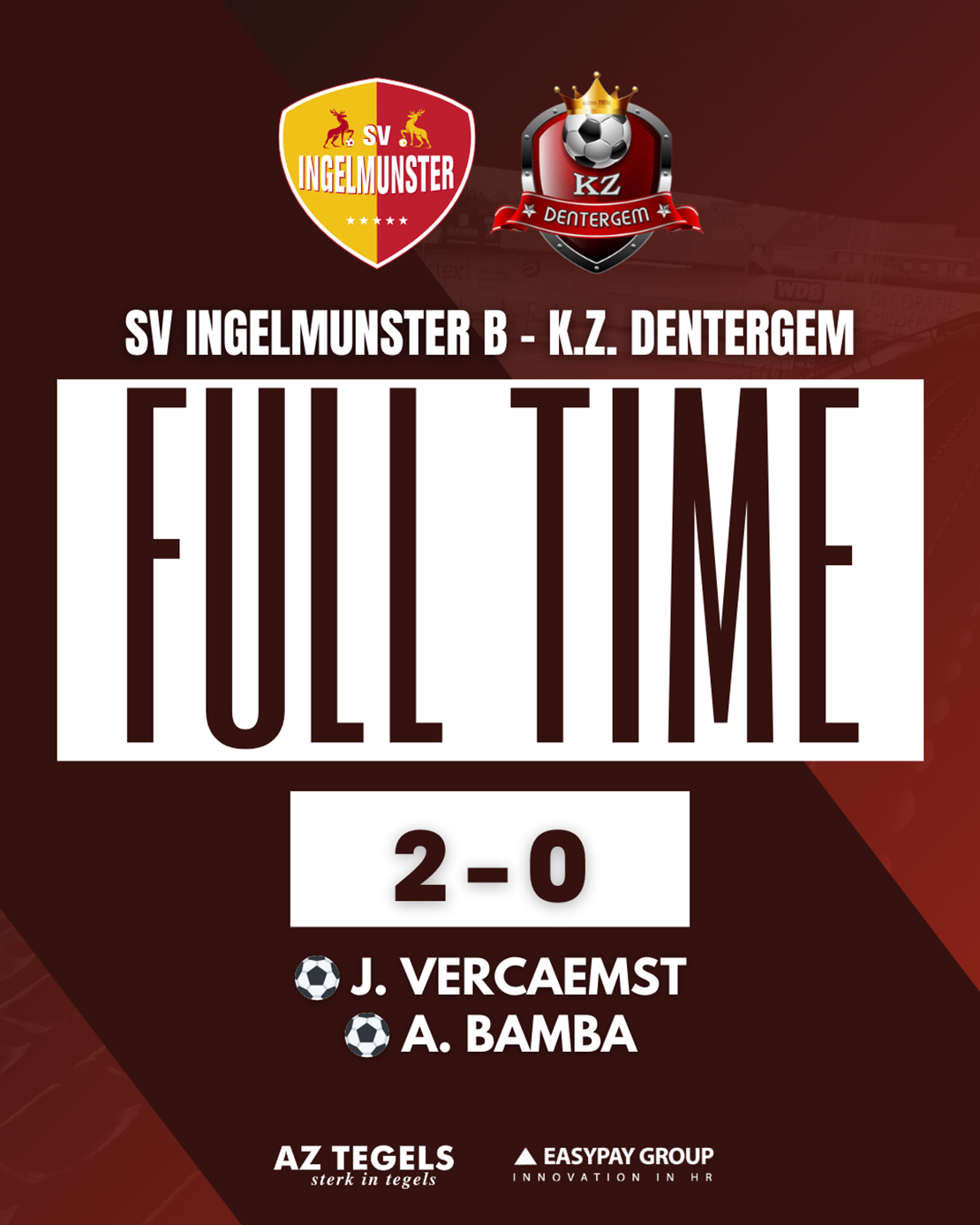 Doelpunten SV Ingelmunster B - K.Z. Dentergem