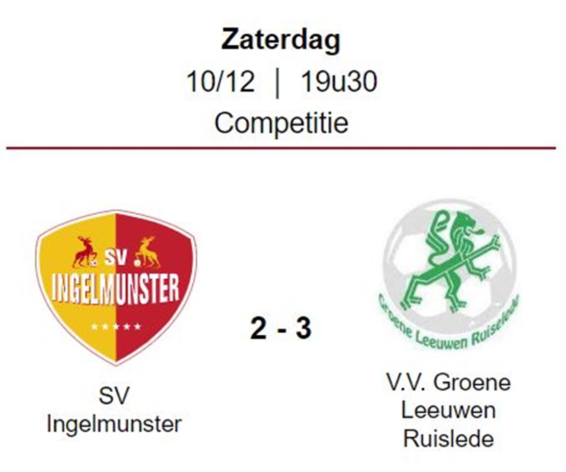 Wedstrijdverslag: SV Ingelmunster B - V.V. Groene Leeuwen Ruislede