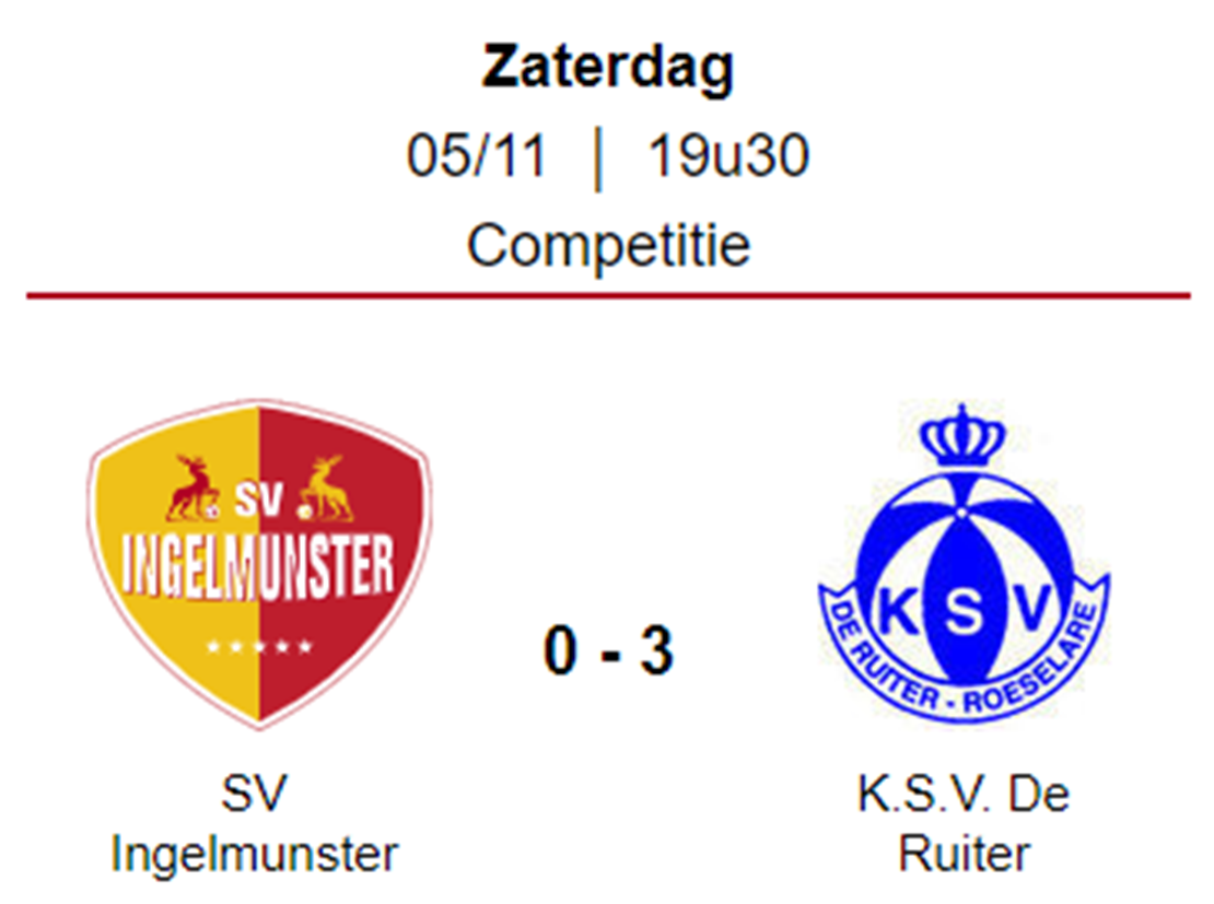 Wedstrijdverslag: SV Ingelmunster B - K.S.V. De Ruiter 