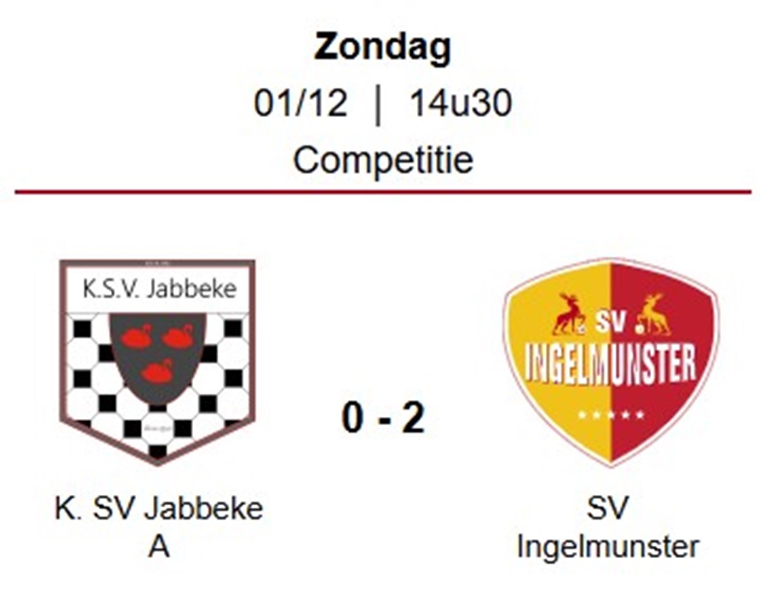 Wedstrijdverslag:  K.S.V. Jabbeke A - Sv Ingelmunster A