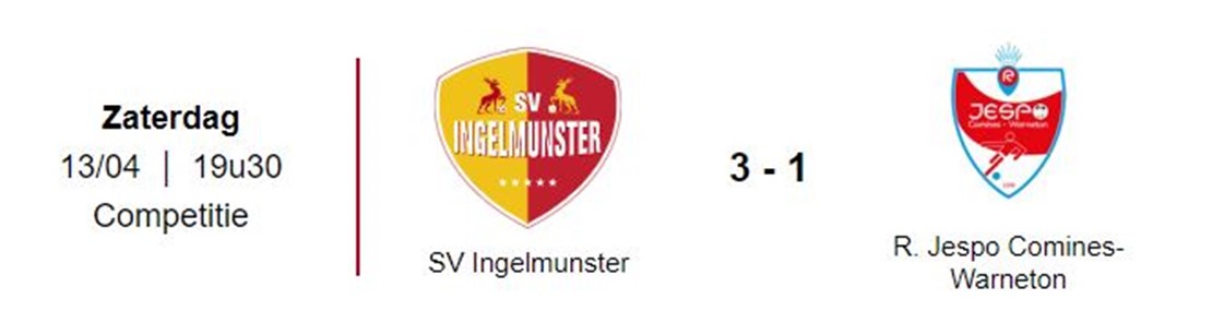 Wedstrijdverslag: SV Ingelmunster A - R. Jespo Comines Warneton 