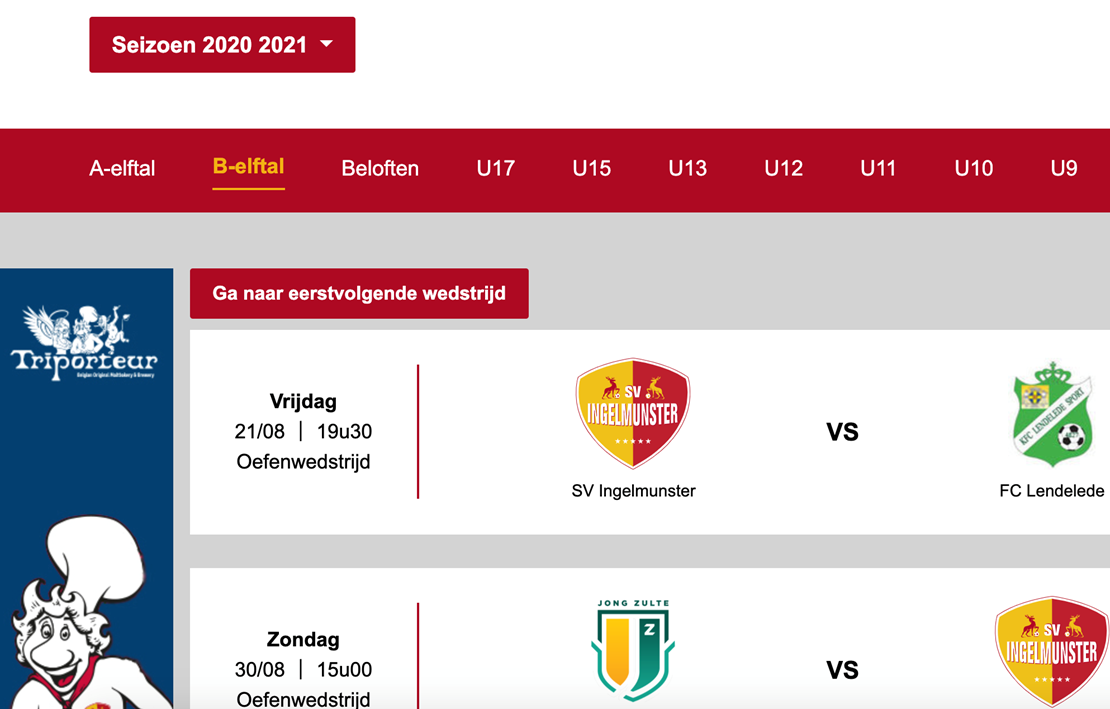 Update oefenprogramma B-elftal en Beloften